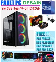 PC DESAIN | MULTIMEDIA - Core i3 10100F -  8GB | 256 Gb Nvme | CASING Gaming RGB  | VGA GT 1030 - 2Gb